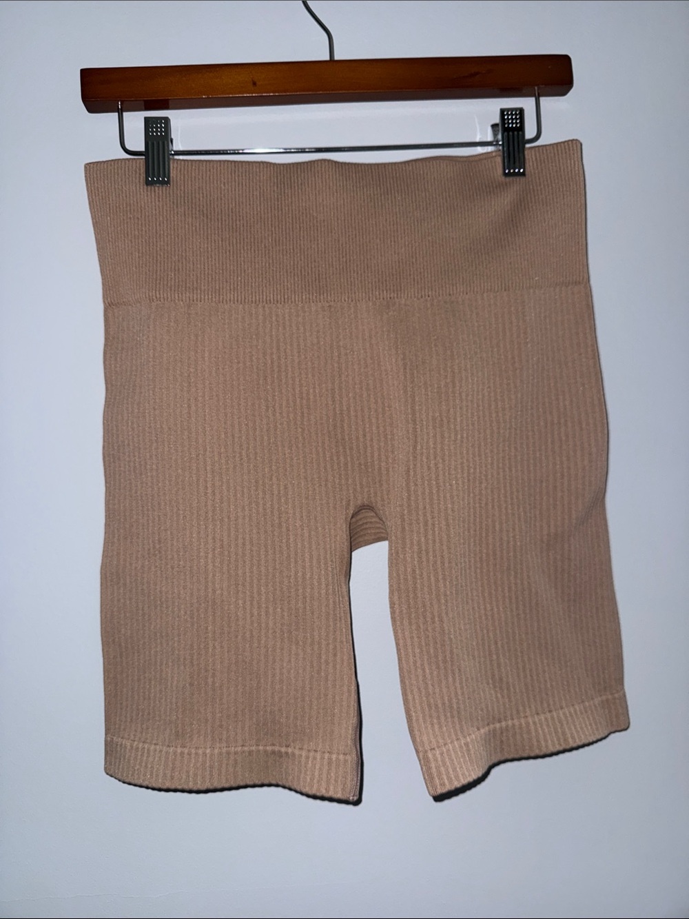 Seamless Ribbed High-Waist Women’s Shorts - Beige